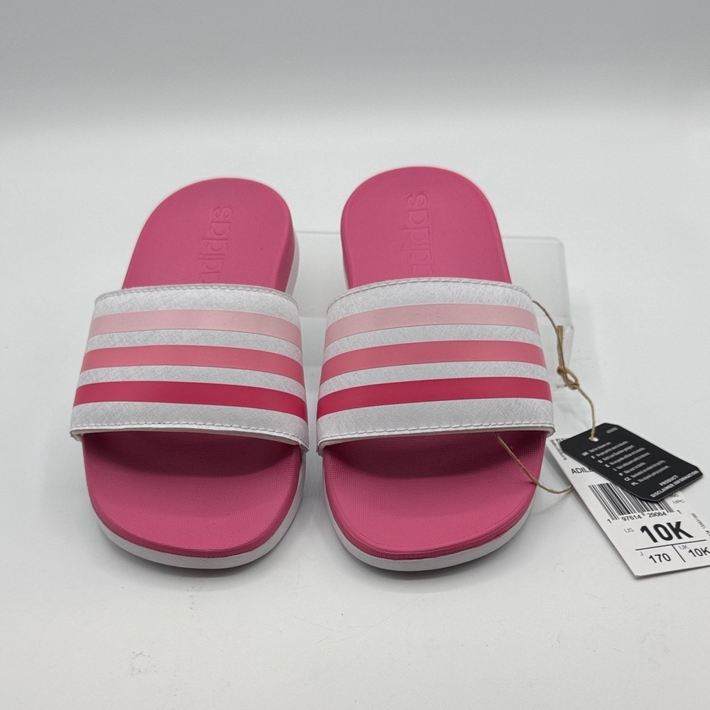 Adidas Adilette Comfort Pink & White Striped Slides, kids Sz 10